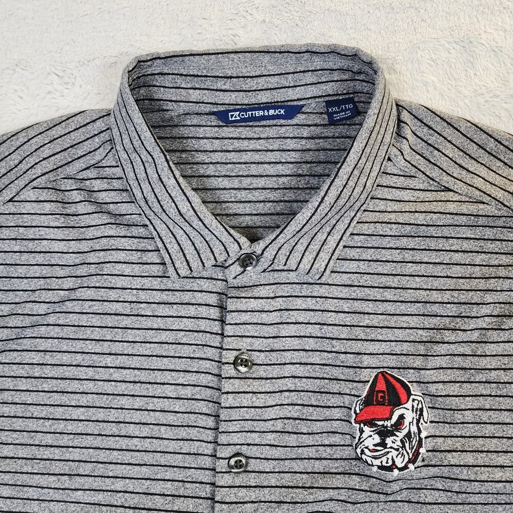 Georgia Bulldogs Polo Shirt Mens XXL Striped Cutter & Buck Performance - Picture 2 of 10